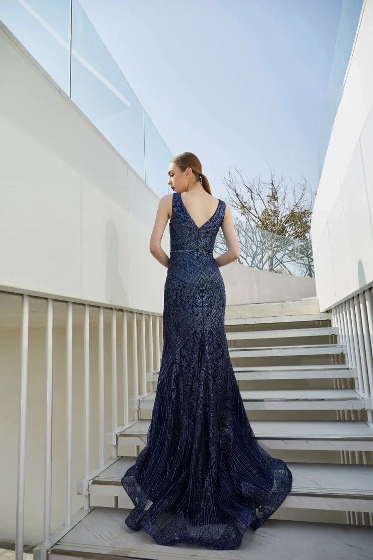 Satin V-Neck Formal Gown