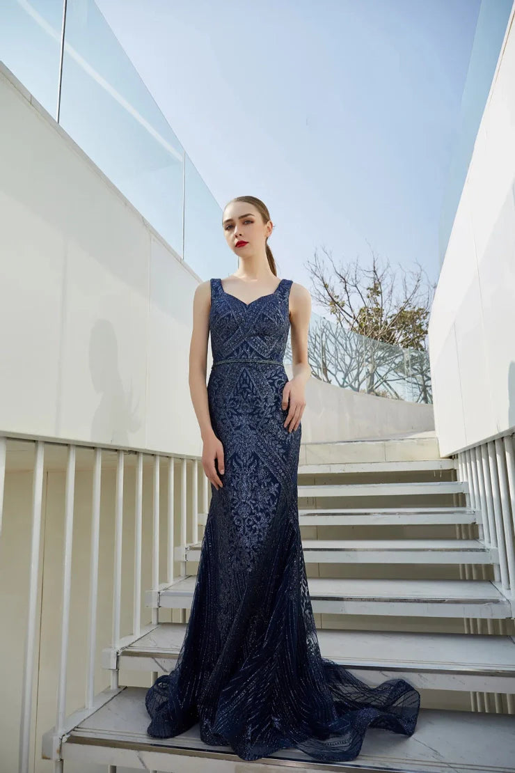 Satin V-Neck Formal Gown
